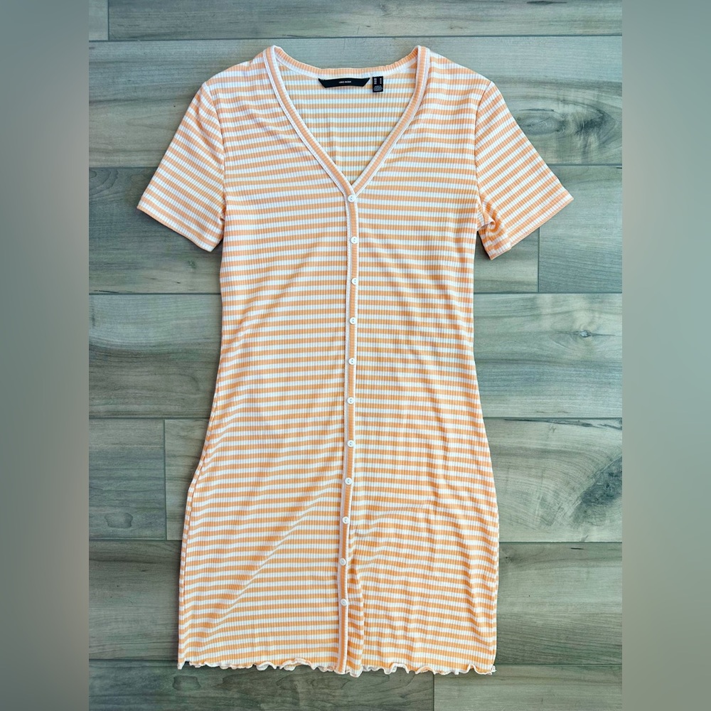 NWOT Vero Moda Nordstrom Striped Aria Shirt Rib Dress Short Sleeve Coral…